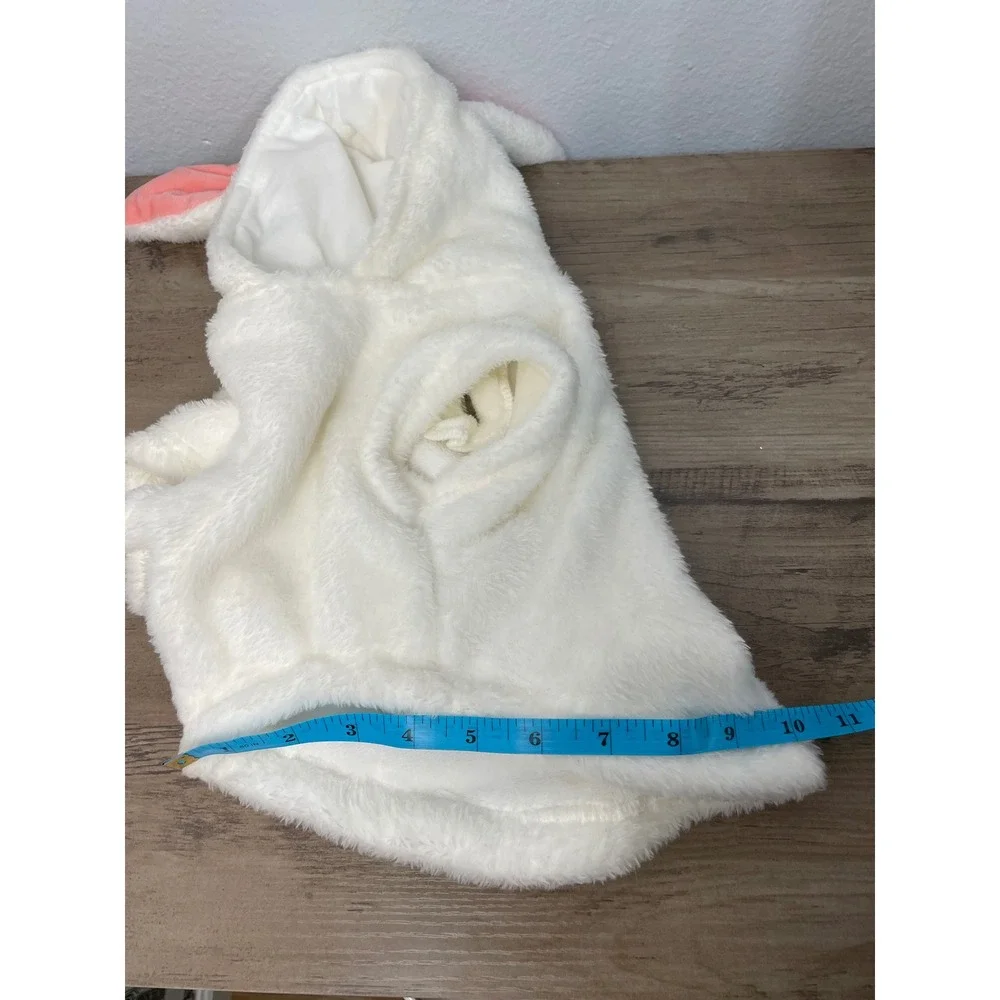 White Plush Bunny Dog Pet Costume Hoodie Hooded Outfit With Ears And Tail Size S